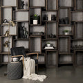 Phineas Black Genuine Leather Accent Chair with Brown Solid Wood Frame