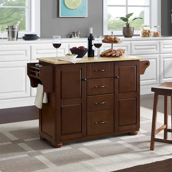 Crosley Eleanor Kitchen Island with Natural Wood Top - Dimensions: 18"D x 51.5"W x 35.25"H