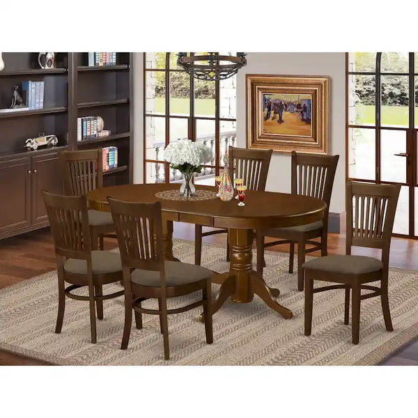 East West Furniture 7-Piece Oval Dining Set - Espresso Wooden Table with 6 Matching Chairs (Customizable Seat Options)