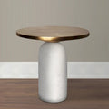 Modern 17-Inch Round Brass Accent End Table with Cylindrical Marble Base in Brass and White