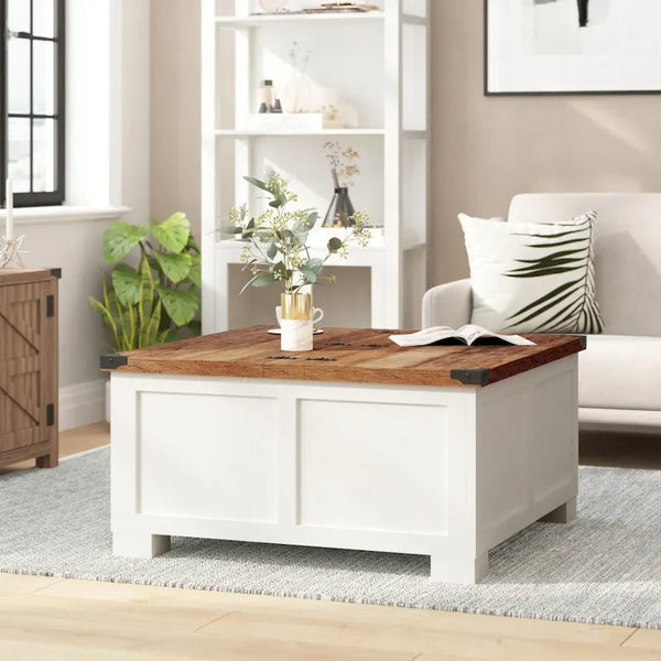 Contemporary Farmhouse Coffee Table Featuring Concealed Storage