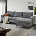 HOOOWOOO Reversible Corduroy Chaise Sofa with Wide Armrests and Ottoman for Living Room