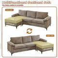 HOOOWOOO Reversible Corduroy Chaise Sofa with Wide Armrests and Ottoman for Living Room