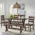 6-Piece Rustic Farmhouse Dining Set Table Chairs & Bench Walnut Finish