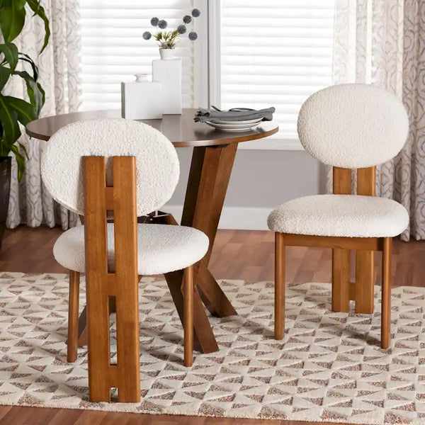 Kacela Contemporary Japandi Boucle Upholstered Wood Dining Chair Set - 2 Pieces