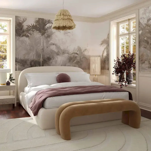 Bara King Bed in Cream Textured Velvet