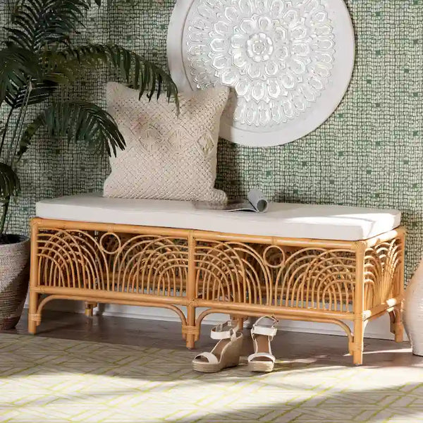 Bali & Pari Materra Contemporary Bohemian Natural Brown Rattan Bench