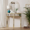 Silver Mirrored Half Moon Console Sofa Table - 35.4 x 31.6 Inches