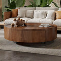 Compact Mid-Century Modern Round Walnut Coffee Table for Small Spaces and Apartments