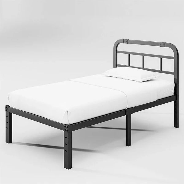 Industrial Metal Bed Frame with Headboard and Reinforced Support