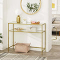 Elegant Gold Tempered Glass Console Table with Metal Frame and Dual Shelves - 39.4L x 13.8W x 31.5H