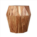 Handcrafted 21.5-Inch Octagonal Mango Wood Side Table with Faceted Design - Natural Brown Finish (16L x 16W x 21.5H)