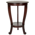 Round Pedestal Side Table with Curved Legs and Lower Shelf