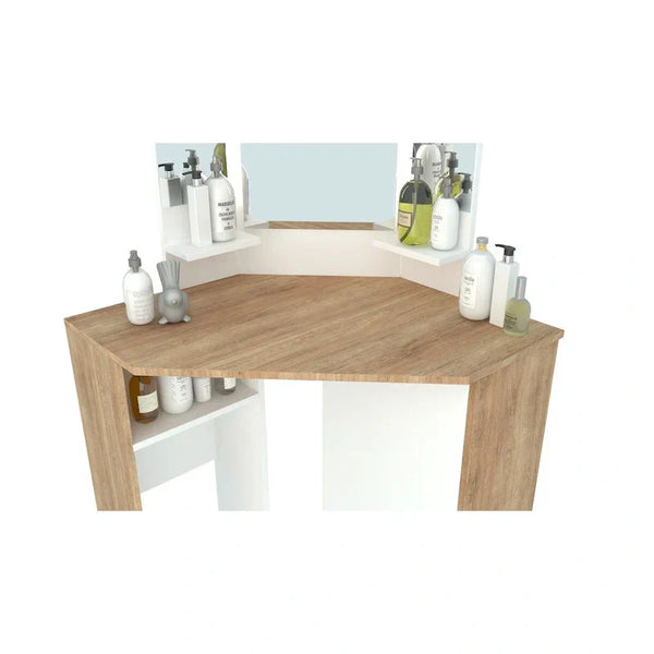 LED-Illuminated Pearl Corner Makeup Vanity with Storage