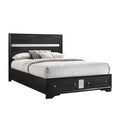Regi King Size Bed with 2 Storage Drawers, Silver Striped Headboard, Black Wood Frame