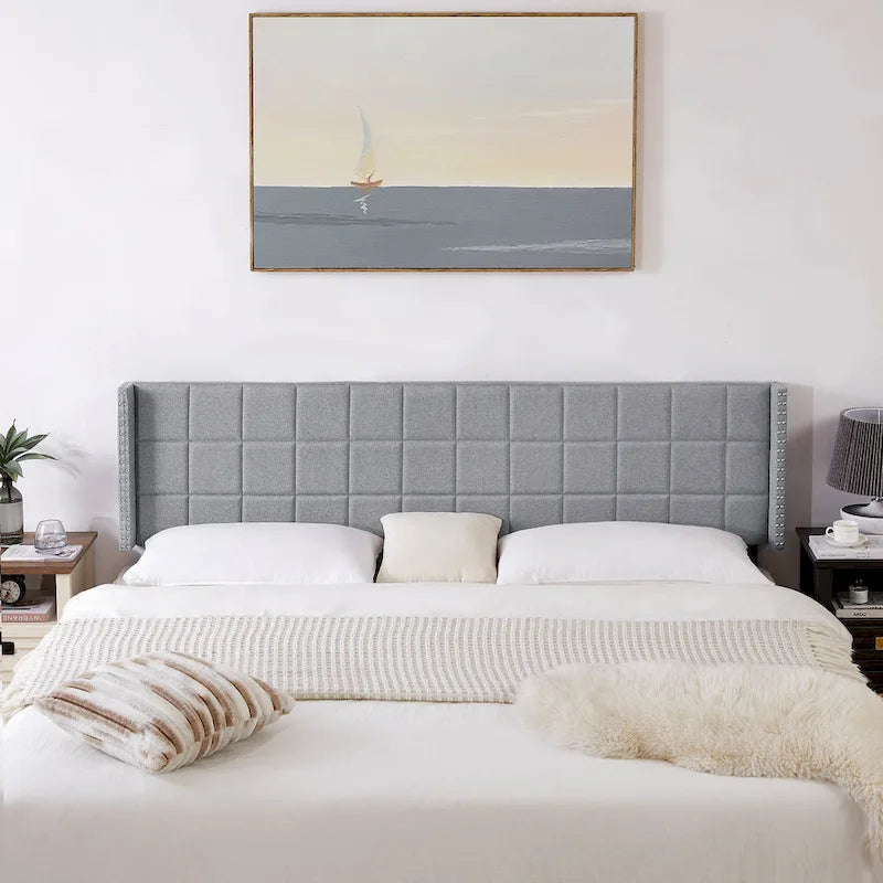 Javlergo Adjustable Upholstered Wingback Headboard for Queen/King Size Beds with Double Nailhead Trim