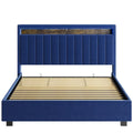 King Size Velvet Gas Lift Storage Bed with LED RF Lights and Storage Headboard