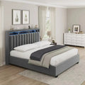 King Size Velvet Gas Lift Storage Bed with LED RF Lights and Storage Headboard
