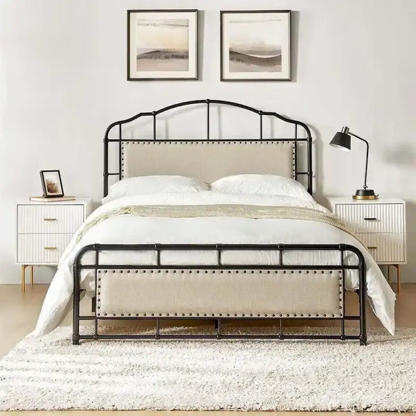 HULALA HOME Eufemia Industrial 62-Inch High Headboard Metal Platform Bed Frame