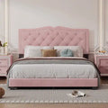 Modern Velvet Queen Size Upholstered Bed Frame with Tufted Headboard and Rivet Accents
