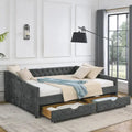 Upholstered Tufted Queen Size Daybed Sofa Bed with Storage Drawers