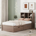 Contemporary Twin Bed Frame with USB Charging Port, Bookcase Headboard, and Dual Drawers for Bedroom or Living Room