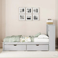 Contemporary Twin Bed Frame with USB Charging Port, Bookcase Headboard, and Dual Drawers for Bedroom or Living Room
