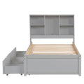 Contemporary Twin Bed Frame with USB Charging Port, Bookcase Headboard, and Dual Drawers for Bedroom or Living Room