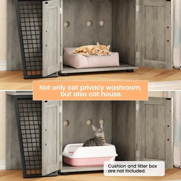 Cat Litter Box Cabinet with Shelving Storage