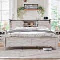 Farmhouse Platform Bed with Storage Headboard Sliding Doors and Charging Station