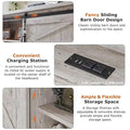 Farmhouse Platform Bed with Storage Headboard Sliding Doors and Charging Station