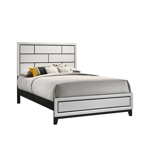 Asir Queen Bed with Geometric Panel Headboard in Modern White Wood Finish