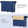 Mobile Kitchen Island on Wheels with Drop Leaf and Solid Wood Top