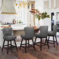 LUE BONA Set of 4 Mid-Century Modern 26-Inch Swivel Counter Stools with Faux Leather and Fabric Upholstery for Kitchen Island