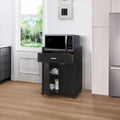 Black Kitchen Microwave Cart with Accent Storage Cabinet, Featuring 1 Drawer and 2 Doors