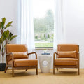 Glitzhome Set of 2 Mid-Century Modern PU Leather Accent Chairs - 30.75H with Cushions (25.75W x 33.75D)
