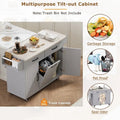 Kitchen Island with Built-In Trash Can Storage and Drop Leaf Cart