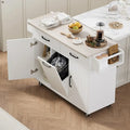 Kitchen Island with Built-In Trash Can Storage and Drop Leaf Cart