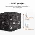 Handmade Black & White Square Pouf Ottoman - 20 x 20 x 20 Inches - Jani Tamarindo Footrest for Living Room and Nursery