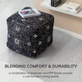Handmade Black & White Square Pouf Ottoman - 20 x 20 x 20 Inches - Jani Tamarindo Footrest for Living Room and Nursery