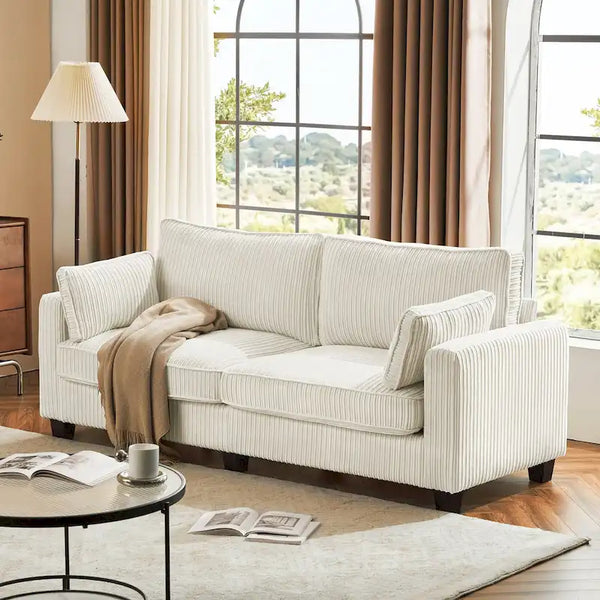 LUE BONA 81 Contemporary Corduroy 3-Seater Sofa - Upholstered Polyester Rectangle Design with Wooden Base for Living Room
