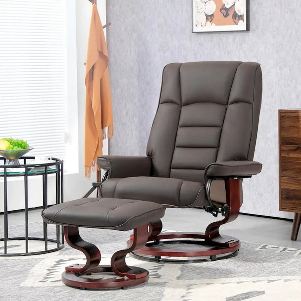 HOMCOM Faux Leather Swivel Recliner Chair with Ottoman and High Back Support