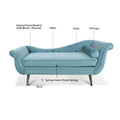 Upholstered Indoor Chaise Lounge Chair with Scroll Arms, Reclining Feature, Rolled Accent Pillow, and Sturdy Solid Wood Legs