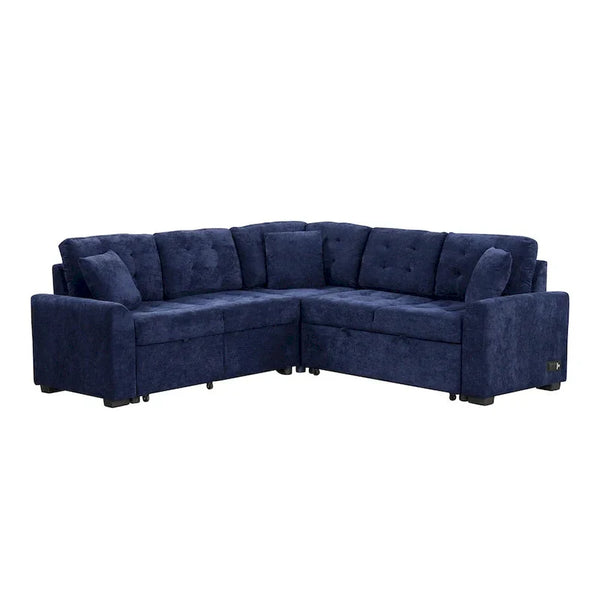 82.6-Inch L-Shaped Sleeper Sofa with Pull-Out Feature, Wheels, USB Ports, and Power Sockets - Dimensions: 82.6W x 82.6D x 33H