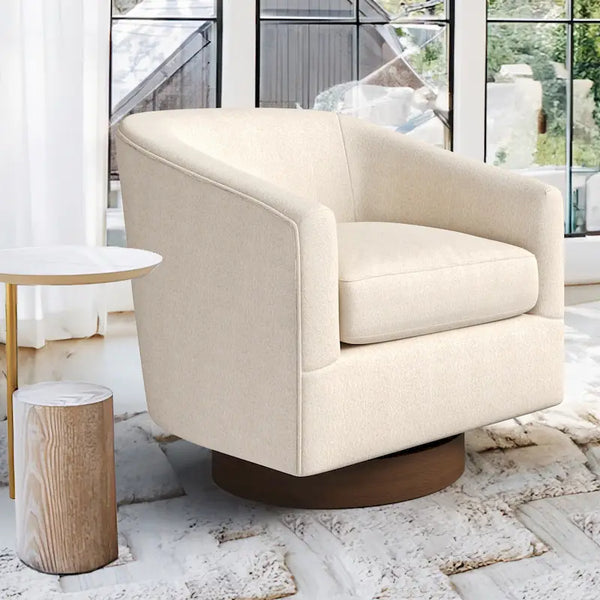 LUE BONA Contemporary Upholstered Wooden Barrel Swivel Accent Chair for Living Room