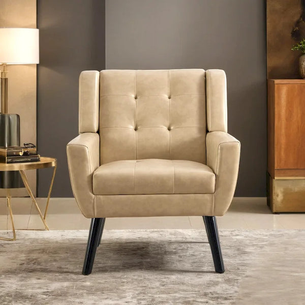 Contemporary Ergonomic Accent Chair in Soft Leather with Black Legs – Ideal for Living Room and Bedroom
