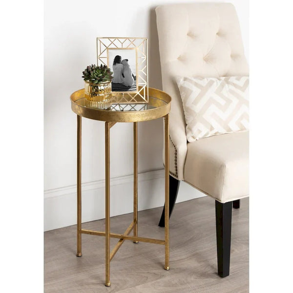 Kate and Laurel Celia Round Metal Folding Accent Table with Tray
