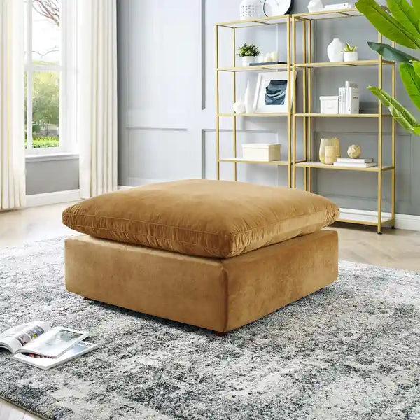 Commix Overstuffed Velvet Ottoman with Down Fill for Enhanced Comfort