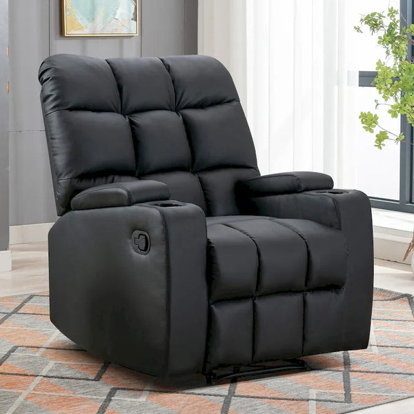Manual Rocking Recliner Chair Featuring Massage Function and Cup Holders