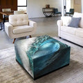 Sapphire Sea Beveled Art Glass Cocktail Table with Black Plinth Base - Reverse Printed Design